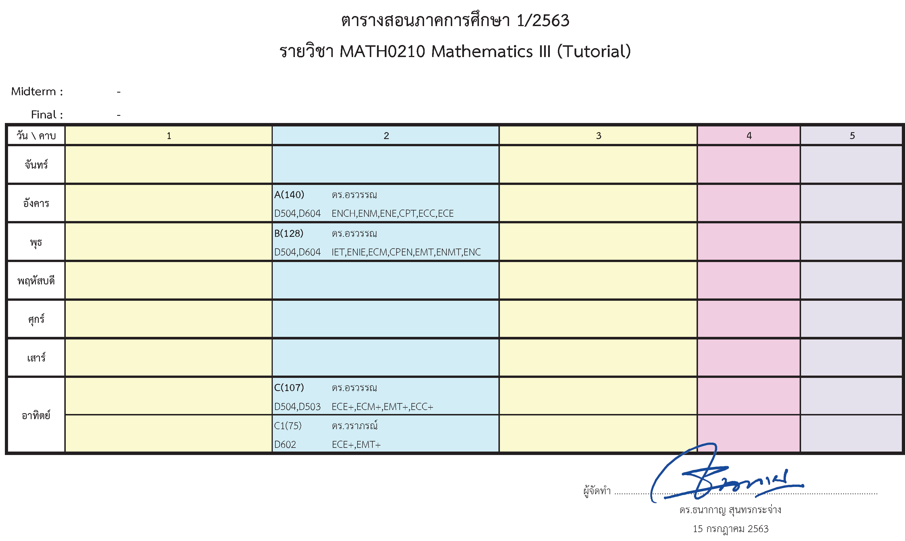 631TimeTable MATH0210Tutorial