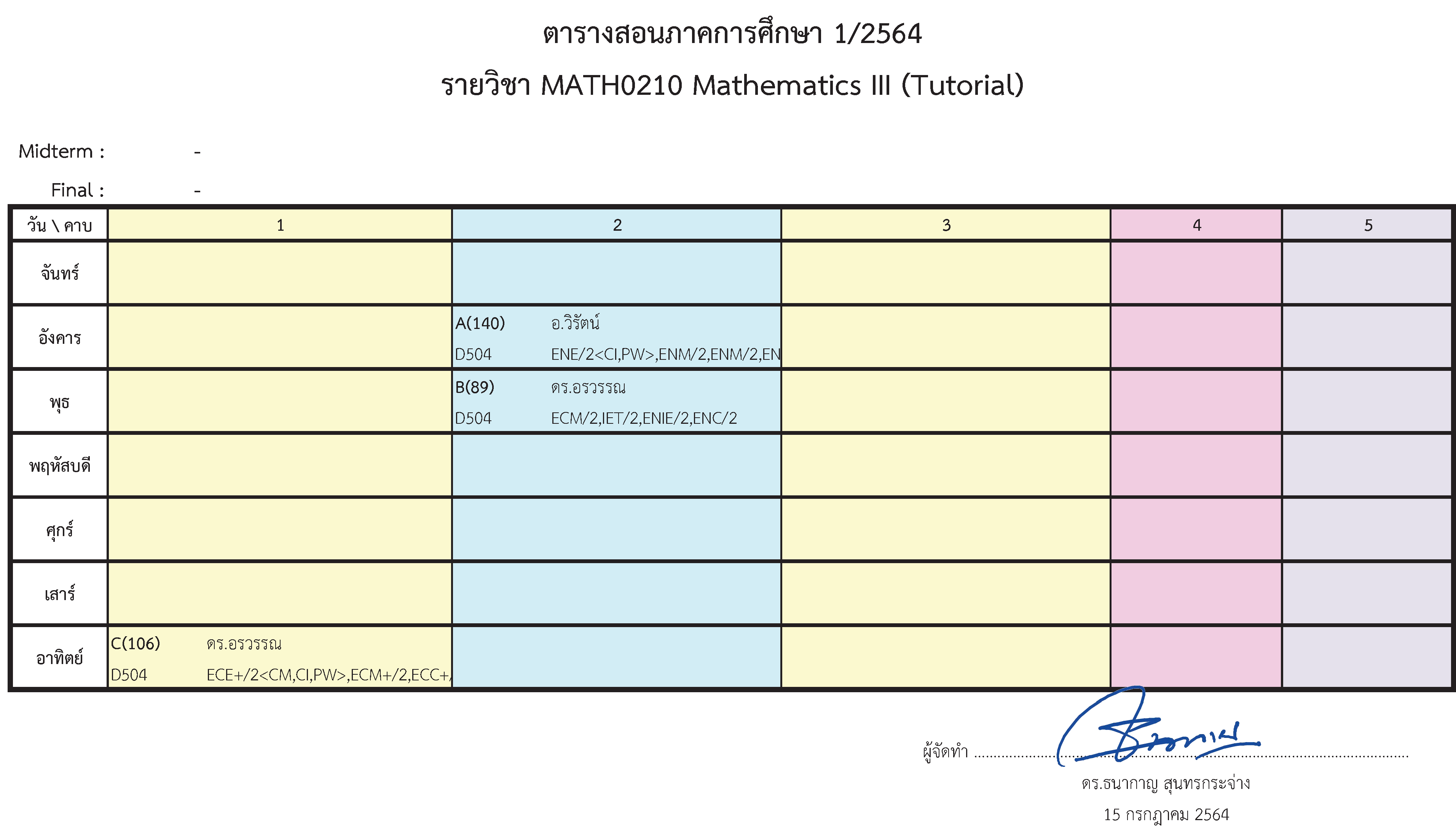 641TimeTable MATH0210Tutorial